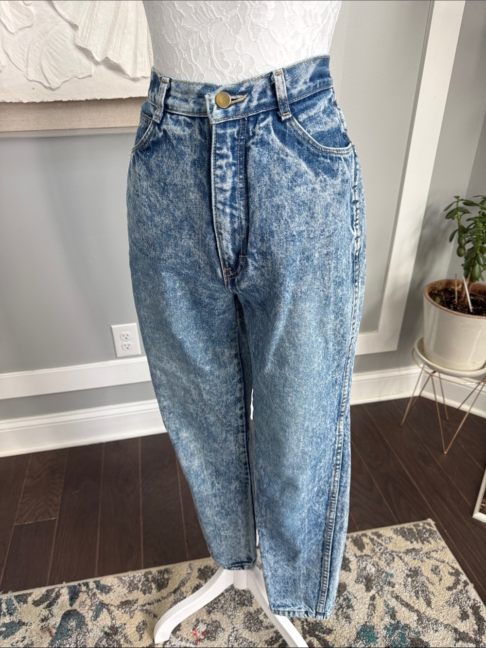 Vintage 80s Bonjour Acid Wash High Rise Tapered Mom Jeans Made in USA Sz 12